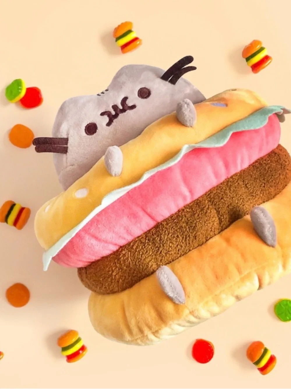 Pusheen Cat Hamburger Bun Plushie Doll Washable Medium size rare find